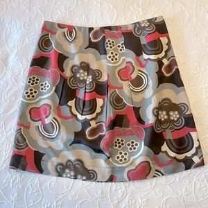 Boden Abstract Floral Silk Mini Skirt‎ with Pleats in Pink/Gray/Brown Size 8